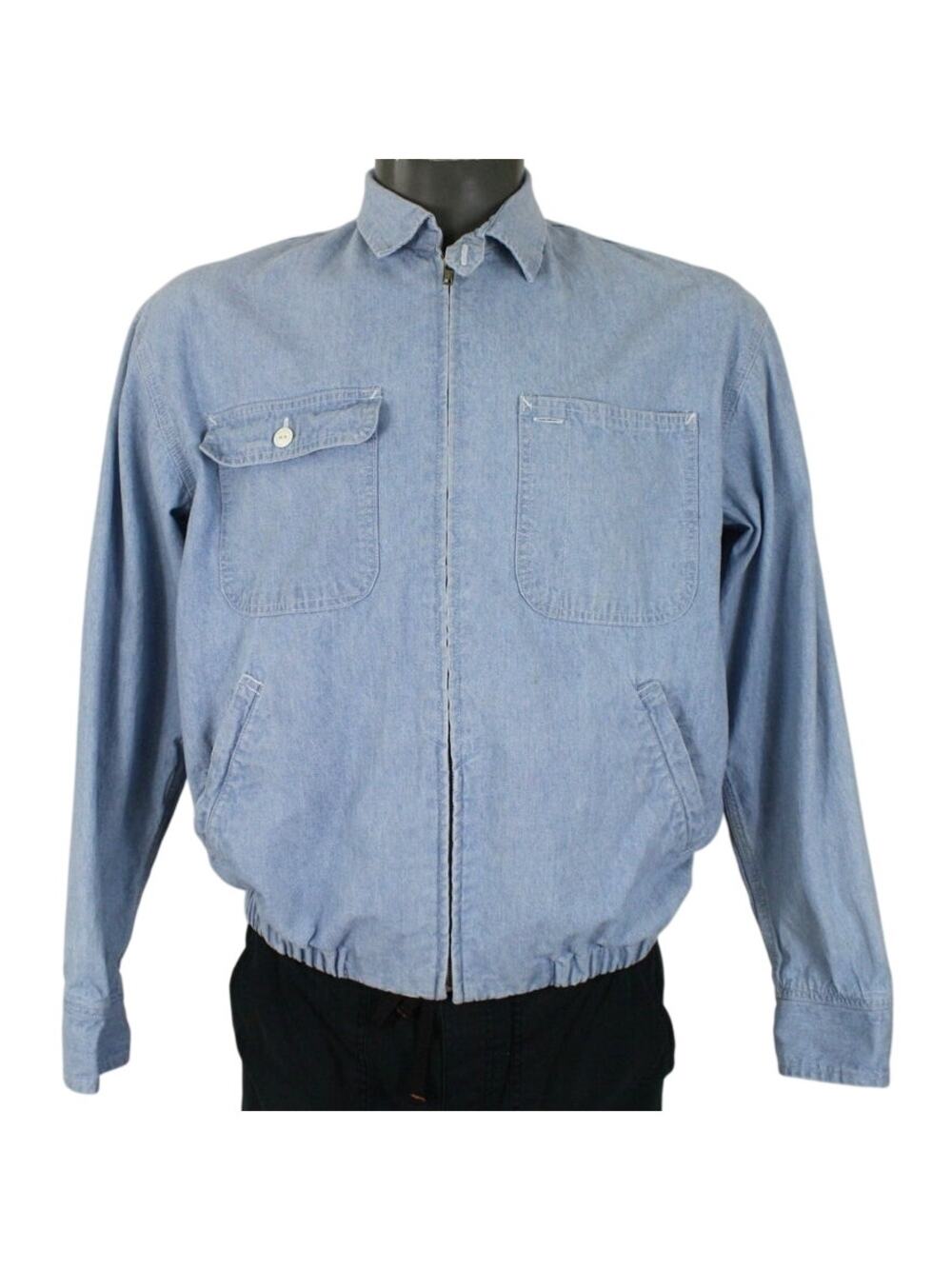 Vintage 90s Ralph Lauren Polo Country Chambray Denim Harrington Jacket Mens S